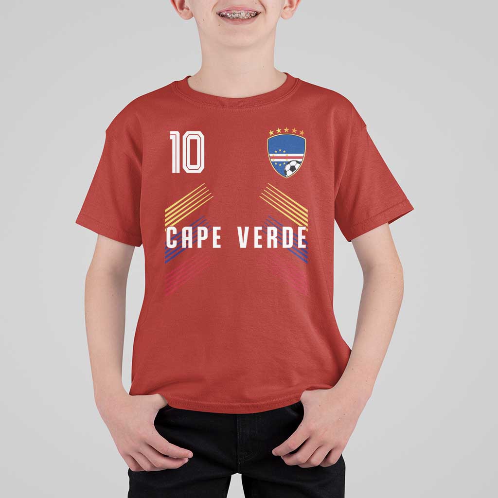 Cabo Verde Football Crest Pride Jersey Style T Shirt For Kid Cape Verde Soccer Fan Number 10 Athletic