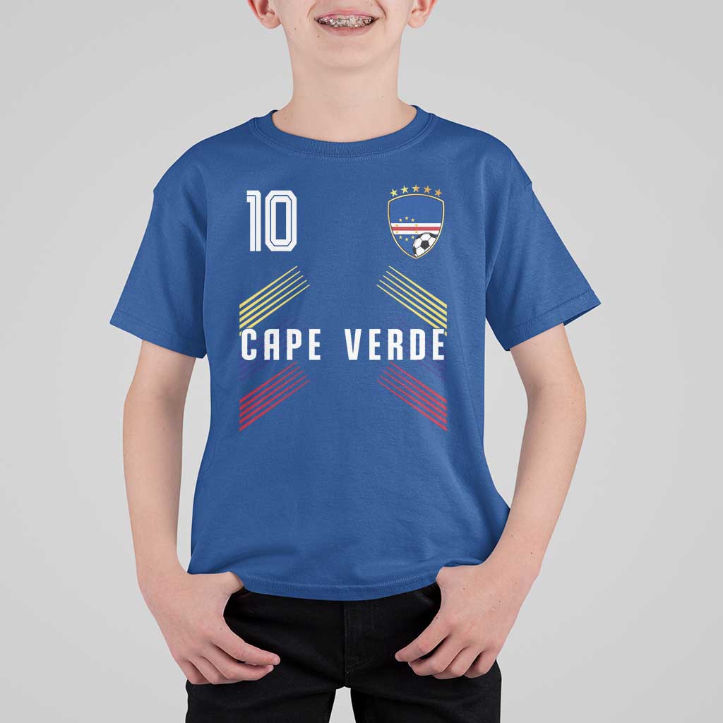 Cabo Verde Football Crest Pride Jersey Style T Shirt For Kid Cape Verde Soccer Fan Number 10 Athletic