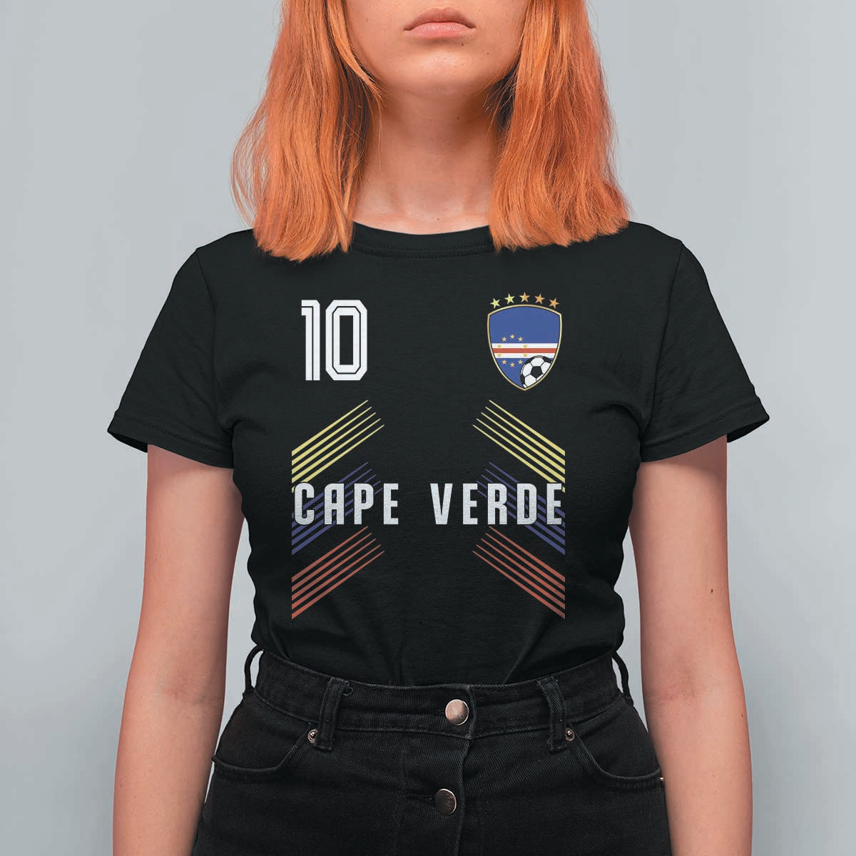 Cabo Verde Football Crest Pride Jersey Style T Shirt For Women Cape Verde Soccer Fan Number 10 Athletic