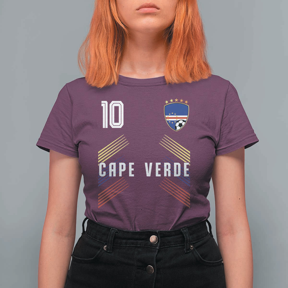 Cabo Verde Football Crest Pride Jersey Style T Shirt For Women Cape Verde Soccer Fan Number 10 Athletic