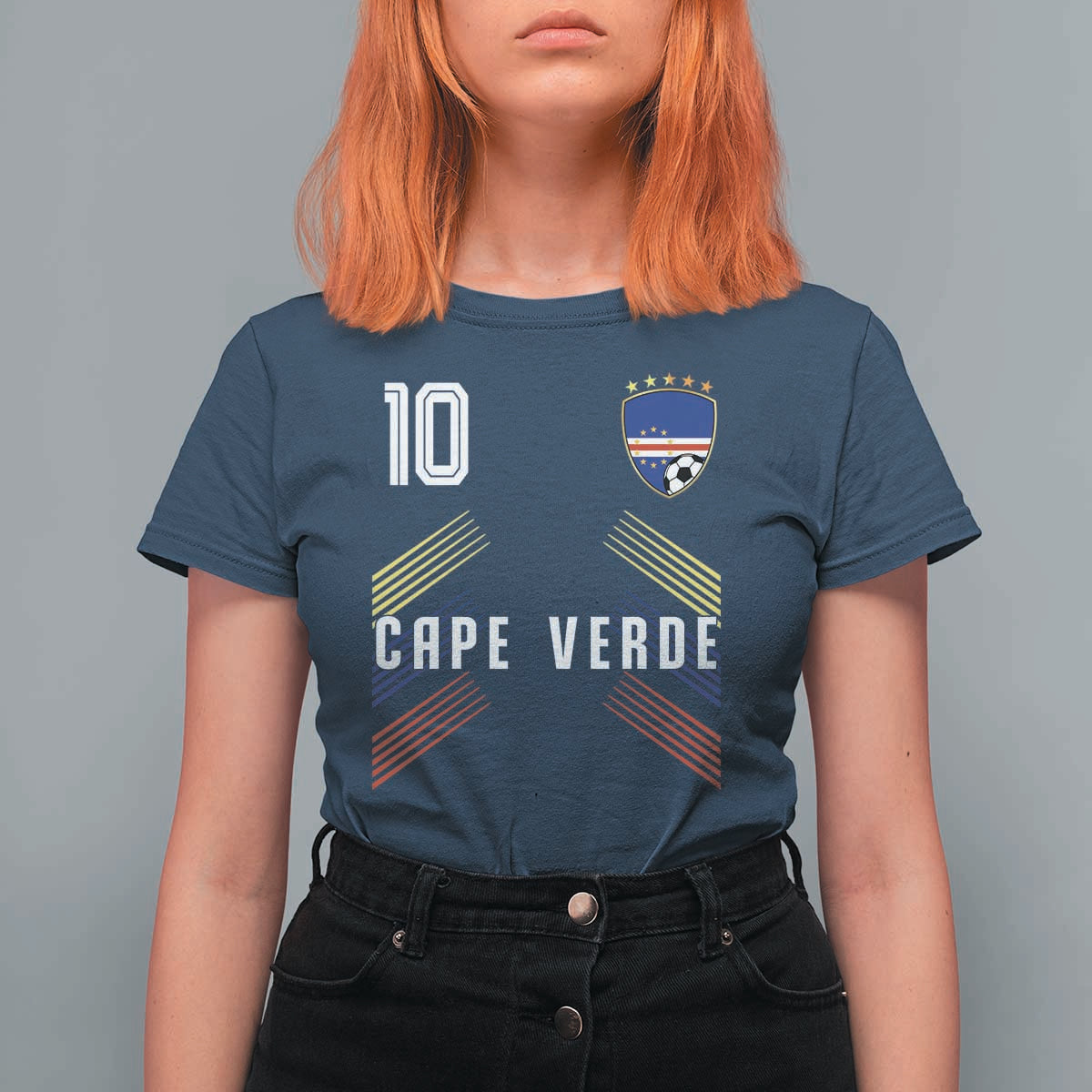 Cabo Verde Football Crest Pride Jersey Style T Shirt For Women Cape Verde Soccer Fan Number 10 Athletic
