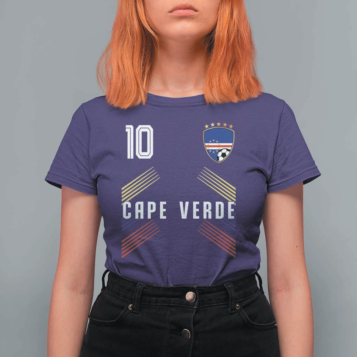 Cabo Verde Football Crest Pride Jersey Style T Shirt For Women Cape Verde Soccer Fan Number 10 Athletic