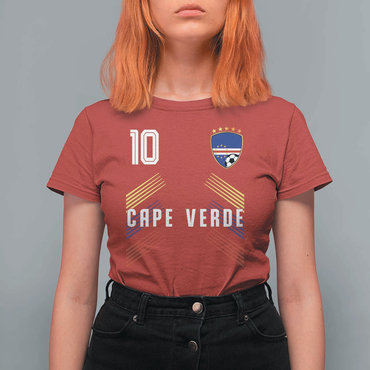 Cabo Verde Football Crest Pride Jersey Style T Shirt For Women Cape Verde Soccer Fan Number 10 Athletic