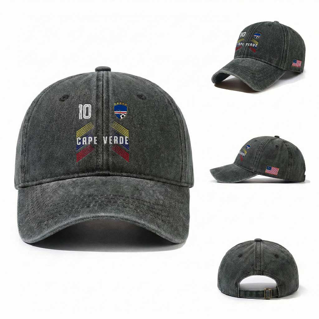 Cabo Verde Football Crest Pride Jersey Style Washed Cotton Baseball Cap Cape Verde Soccer Fan Number 10 Athletic