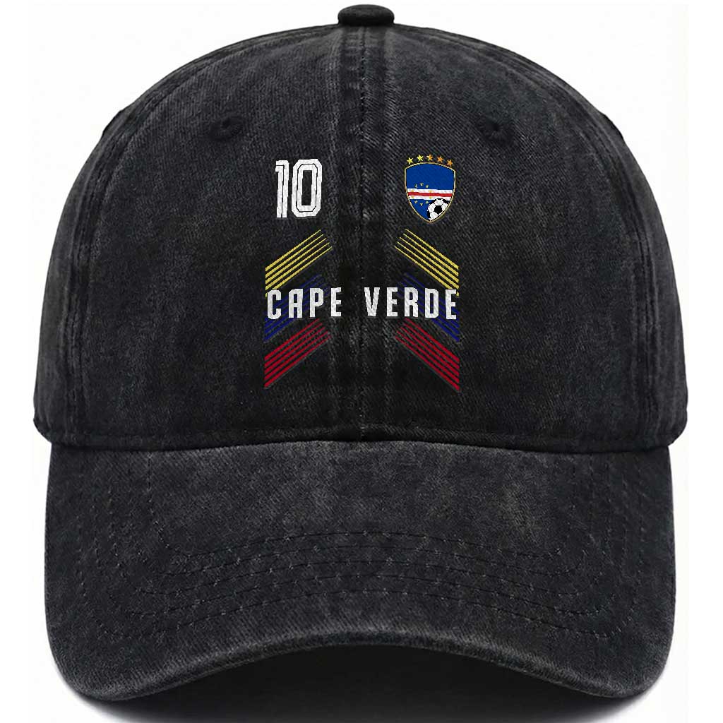 Cabo Verde Football Crest Pride Jersey Style Washed Cotton Baseball Cap Cape Verde Soccer Fan Number 10 Athletic