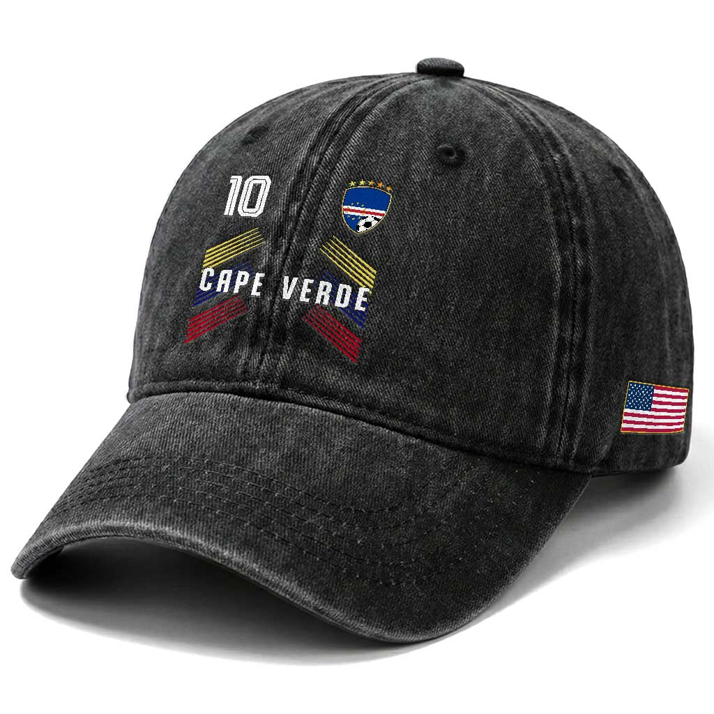 Cabo Verde Football Crest Pride Jersey Style Washed Cotton Baseball Cap Cape Verde Soccer Fan Number 10 Athletic