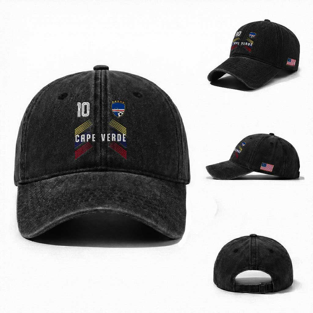 Cabo Verde Football Crest Pride Jersey Style Washed Cotton Baseball Cap Cape Verde Soccer Fan Number 10 Athletic