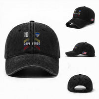 Cabo Verde Football Crest Pride Jersey Style Washed Cotton Baseball Cap Cape Verde Soccer Fan Number 10 Athletic