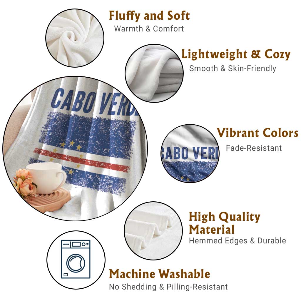 Cabo Verde Distressed Flag National Pride Throw Blanket Cape Verde Heritage Pride Retro Grunge Graphic