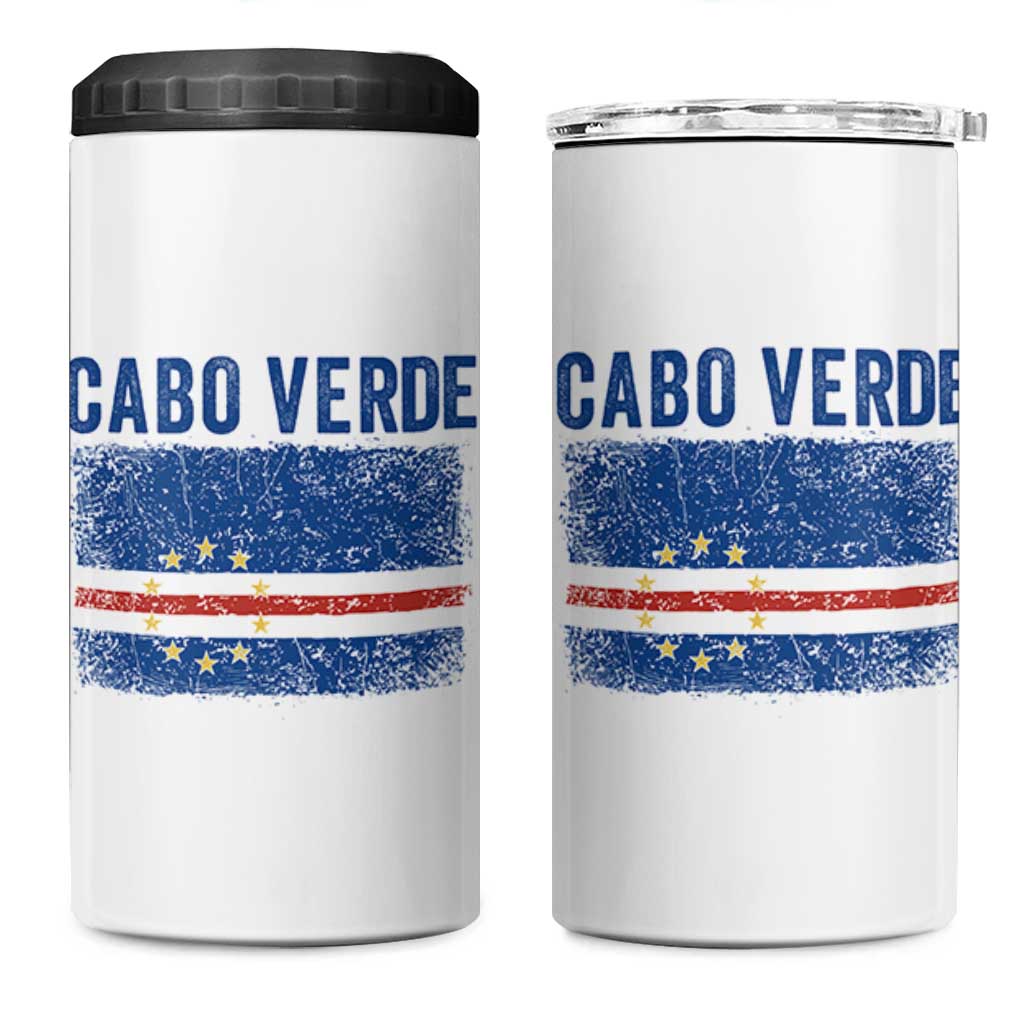 Cabo Verde Distressed Flag National Pride 4 in 1 Can Cooler Tumbler Cape Verde Heritage Pride Retro Grunge Graphic