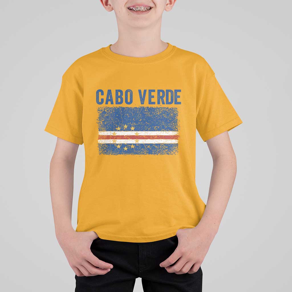 Cabo Verde Distressed Flag National Pride T Shirt For Kid Cape Verde Heritage Pride Retro Grunge Graphic
