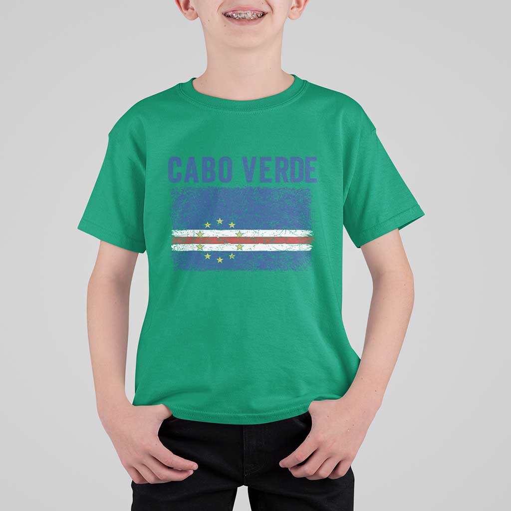 Cabo Verde Distressed Flag National Pride T Shirt For Kid Cape Verde Heritage Pride Retro Grunge Graphic