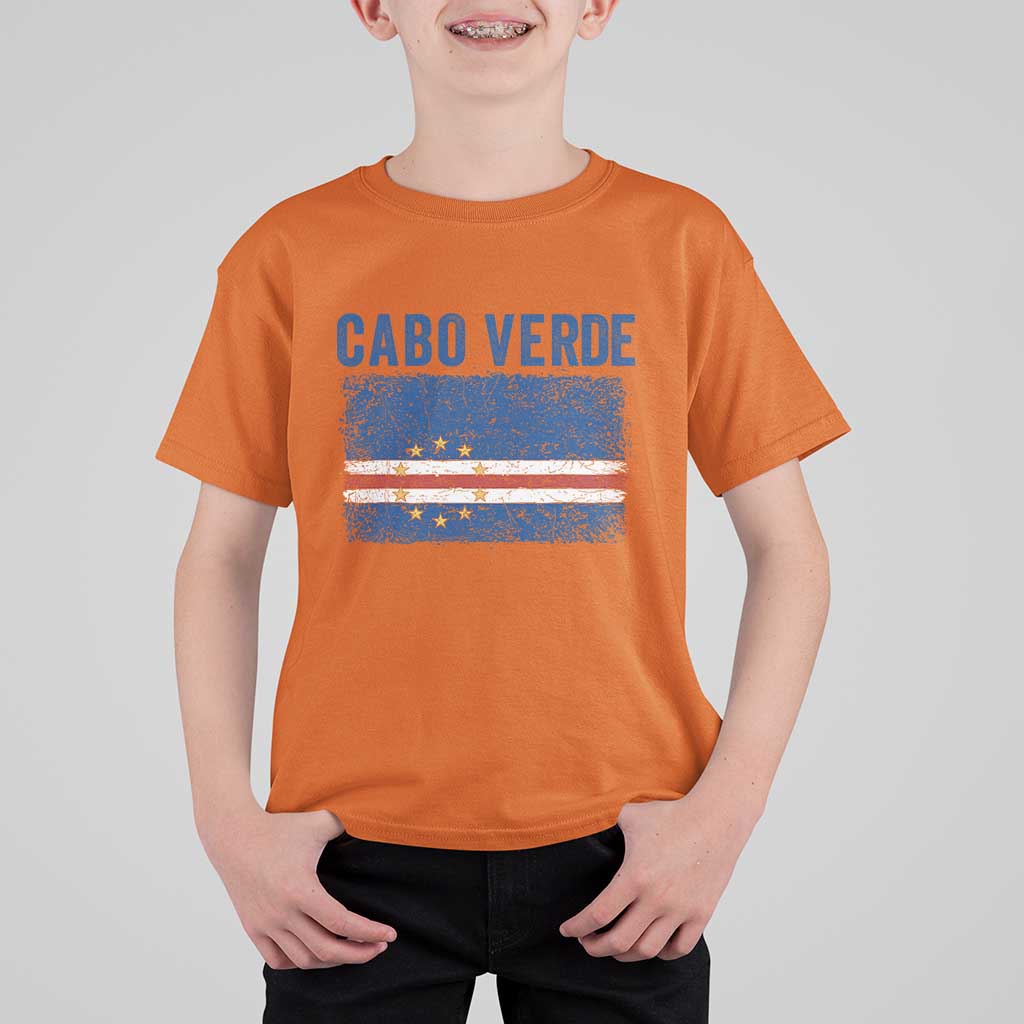 Cabo Verde Distressed Flag National Pride T Shirt For Kid Cape Verde Heritage Pride Retro Grunge Graphic