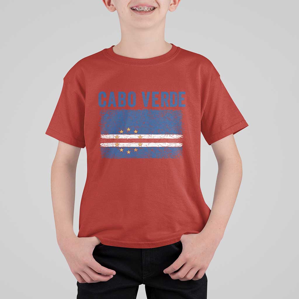 Cabo Verde Distressed Flag National Pride T Shirt For Kid Cape Verde Heritage Pride Retro Grunge Graphic