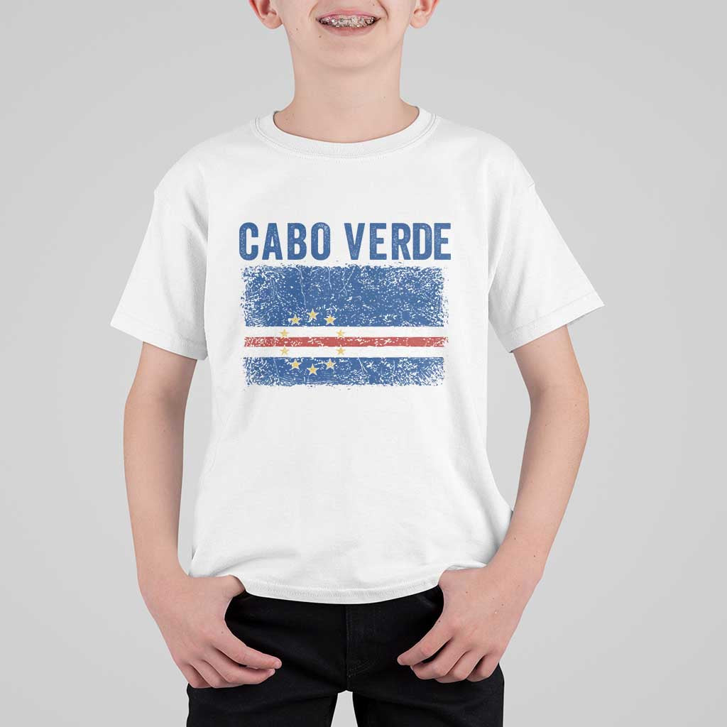 Cabo Verde Distressed Flag National Pride T Shirt For Kid Cape Verde Heritage Pride Retro Grunge Graphic