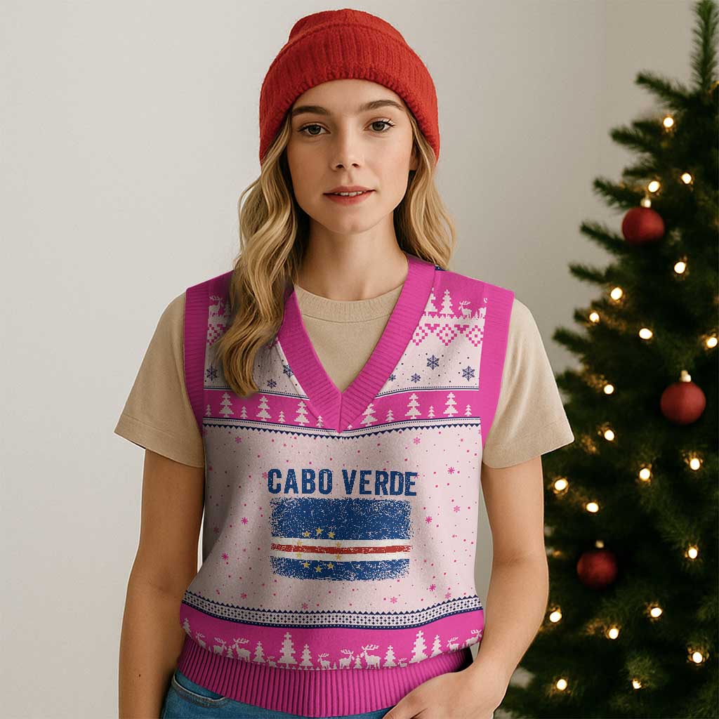 Cabo Verde Distressed Flag National Pride V-Neck Knit Sweater Vest Cape Verde Heritage Pride Retro Grunge Graphic