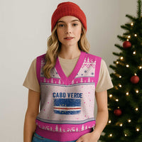 Cabo Verde Distressed Flag National Pride V-Neck Knit Sweater Vest Cape Verde Heritage Pride Retro Grunge Graphic