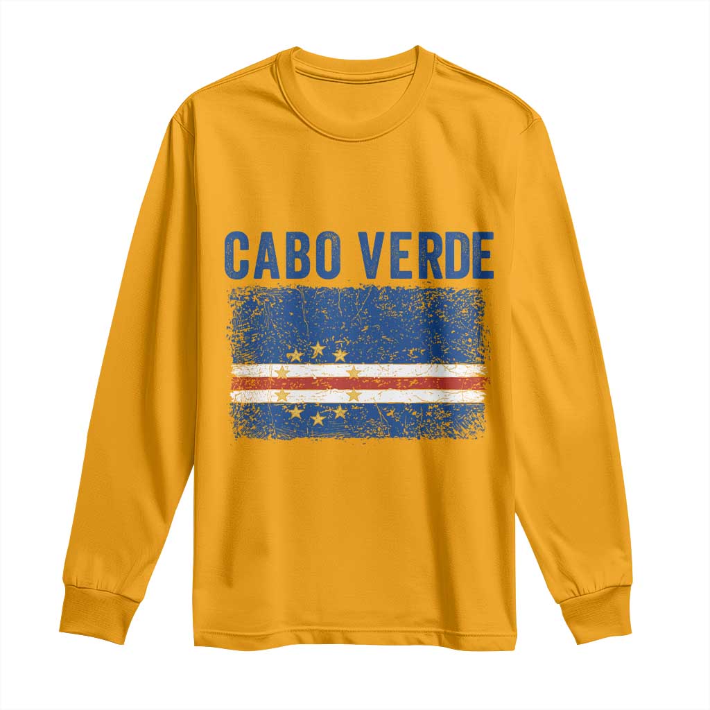 Cabo Verde Distressed Flag National Pride Long Sleeve Shirt Cape Verde Heritage Pride Retro Grunge Graphic