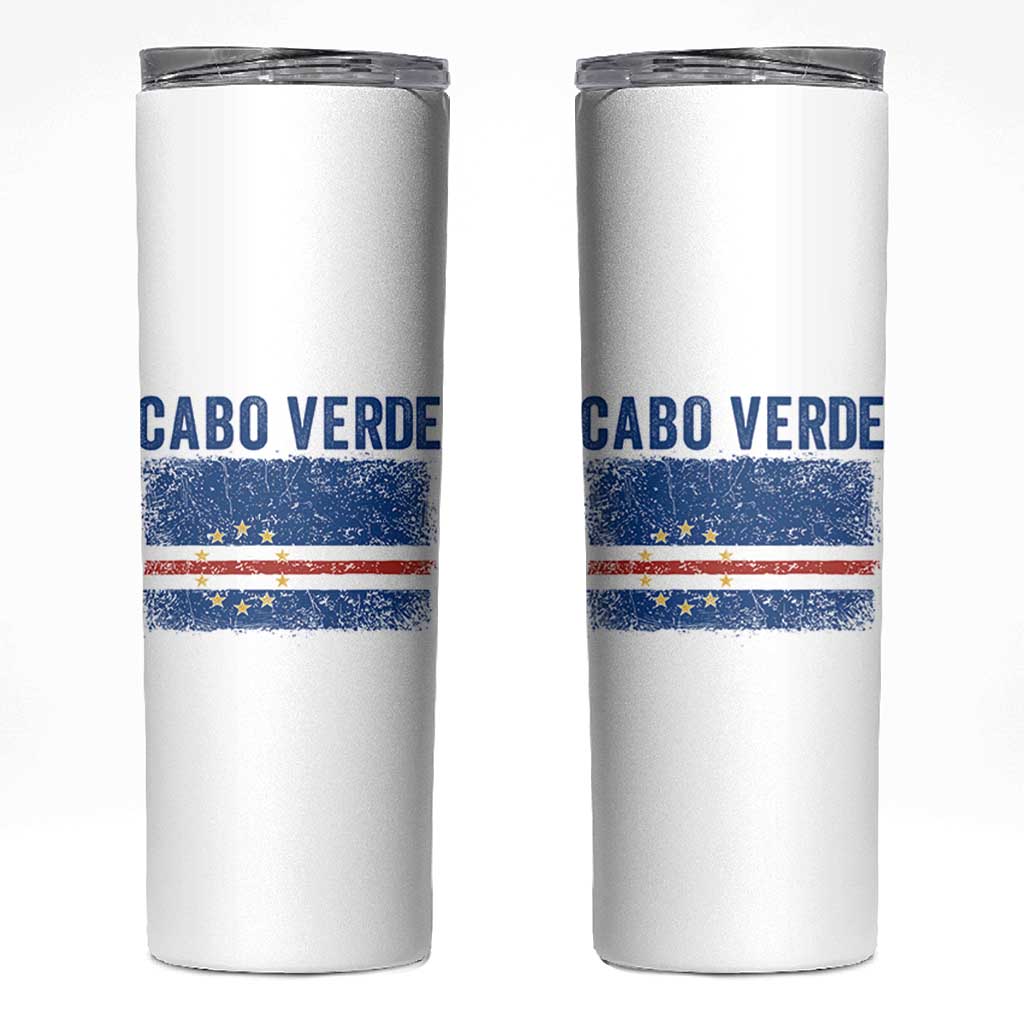Cabo Verde Distressed Flag National Pride Skinny Tumbler Cape Verde Heritage Pride Retro Grunge Graphic