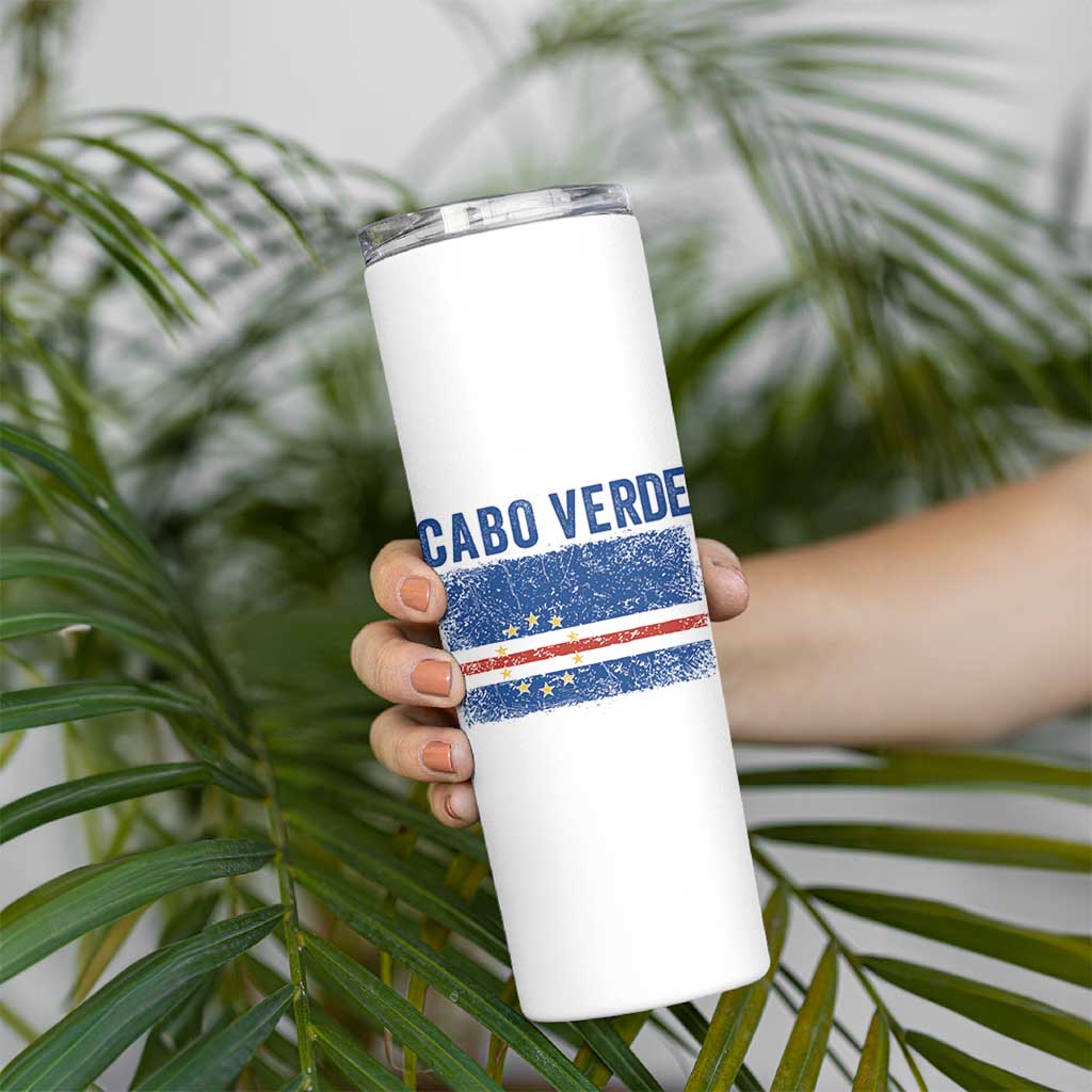 Cabo Verde Distressed Flag National Pride Skinny Tumbler Cape Verde Heritage Pride Retro Grunge Graphic
