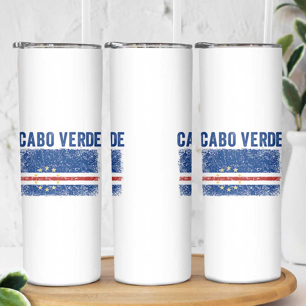 Cabo Verde Distressed Flag National Pride Skinny Tumbler Cape Verde Heritage Pride Retro Grunge Graphic