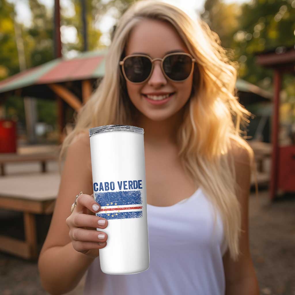 Cabo Verde Distressed Flag National Pride Skinny Tumbler Cape Verde Heritage Pride Retro Grunge Graphic