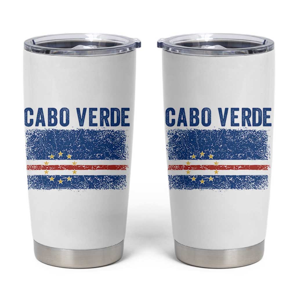 Cabo Verde Distressed Flag National Pride Tumbler Cup Cape Verde Heritage Pride Retro Grunge Graphic