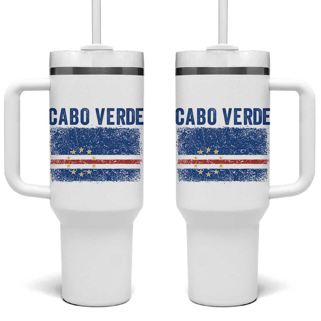 Cabo Verde Distressed Flag National Pride Tumbler With Handle Cape Verde Heritage Pride Retro Grunge Graphic