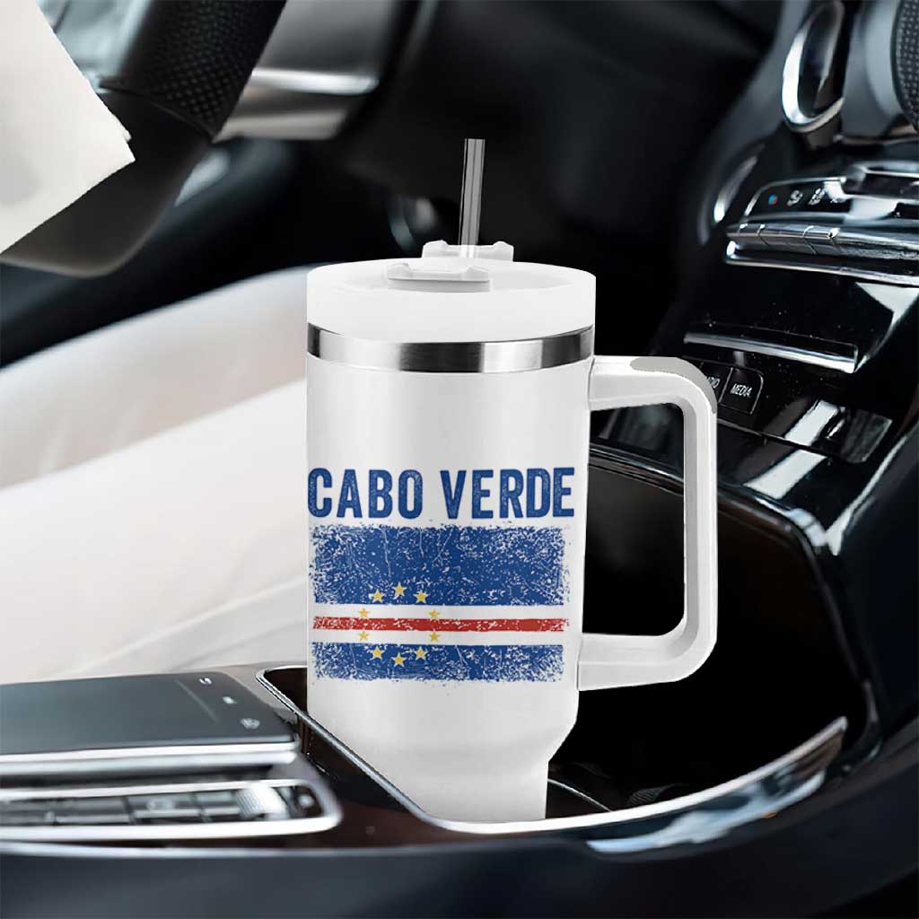 Cabo Verde Distressed Flag National Pride Tumbler With Handle Cape Verde Heritage Pride Retro Grunge Graphic