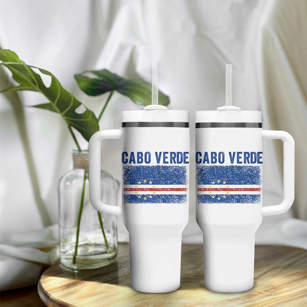 Cabo Verde Distressed Flag National Pride Tumbler With Handle Cape Verde Heritage Pride Retro Grunge Graphic