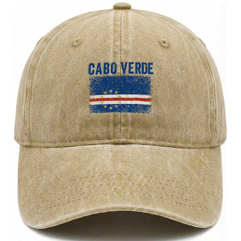 Cabo Verde Distressed Flag National Pride Washed Cotton Baseball Cap Cape Verde Heritage Pride Retro Grunge Graphic