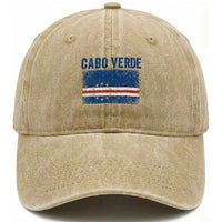 Cabo Verde Distressed Flag National Pride Washed Cotton Baseball Cap Cape Verde Heritage Pride Retro Grunge Graphic