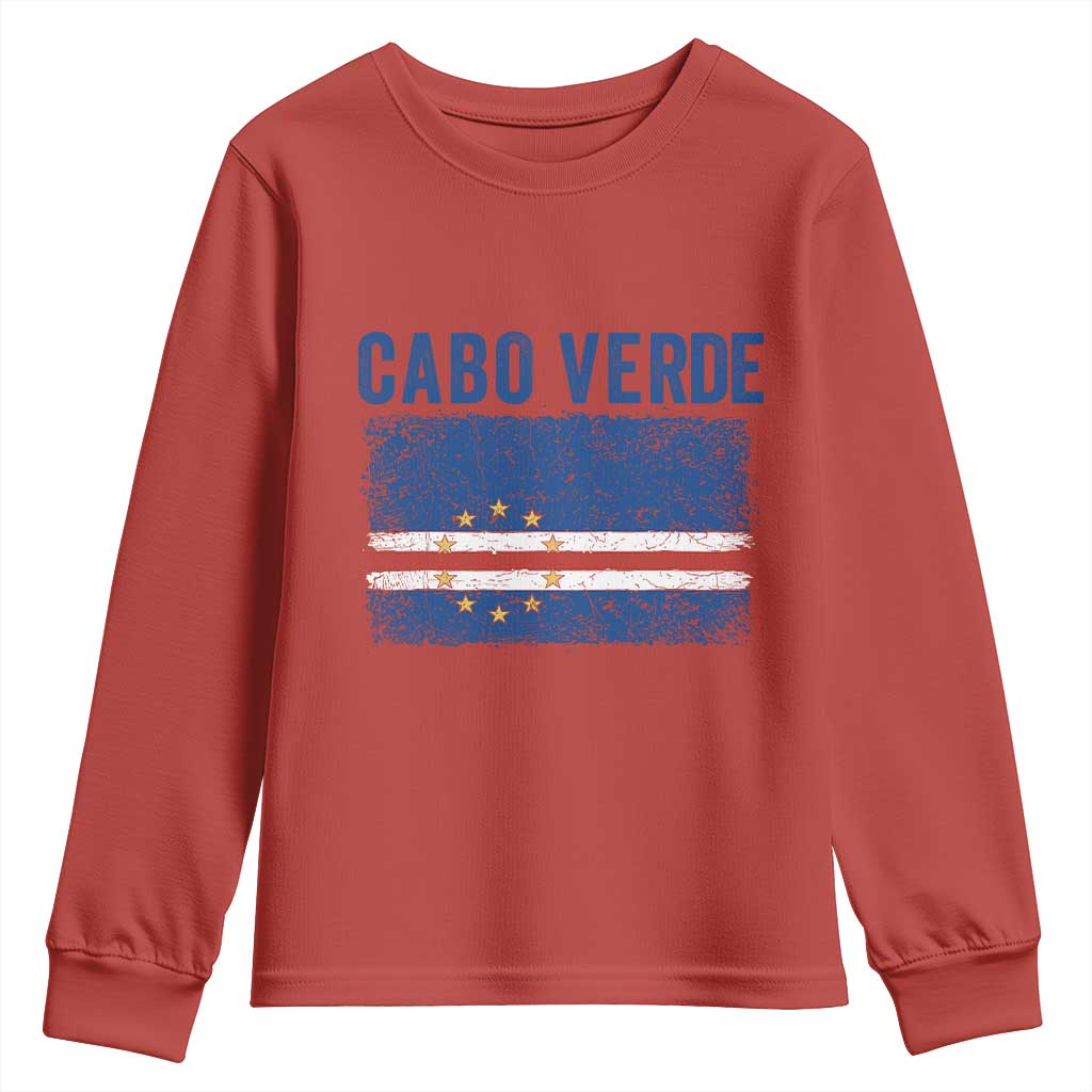 Cabo Verde Distressed Flag National Pride Youth Sweatshirt Cape Verde Heritage Pride Retro Grunge Graphic
