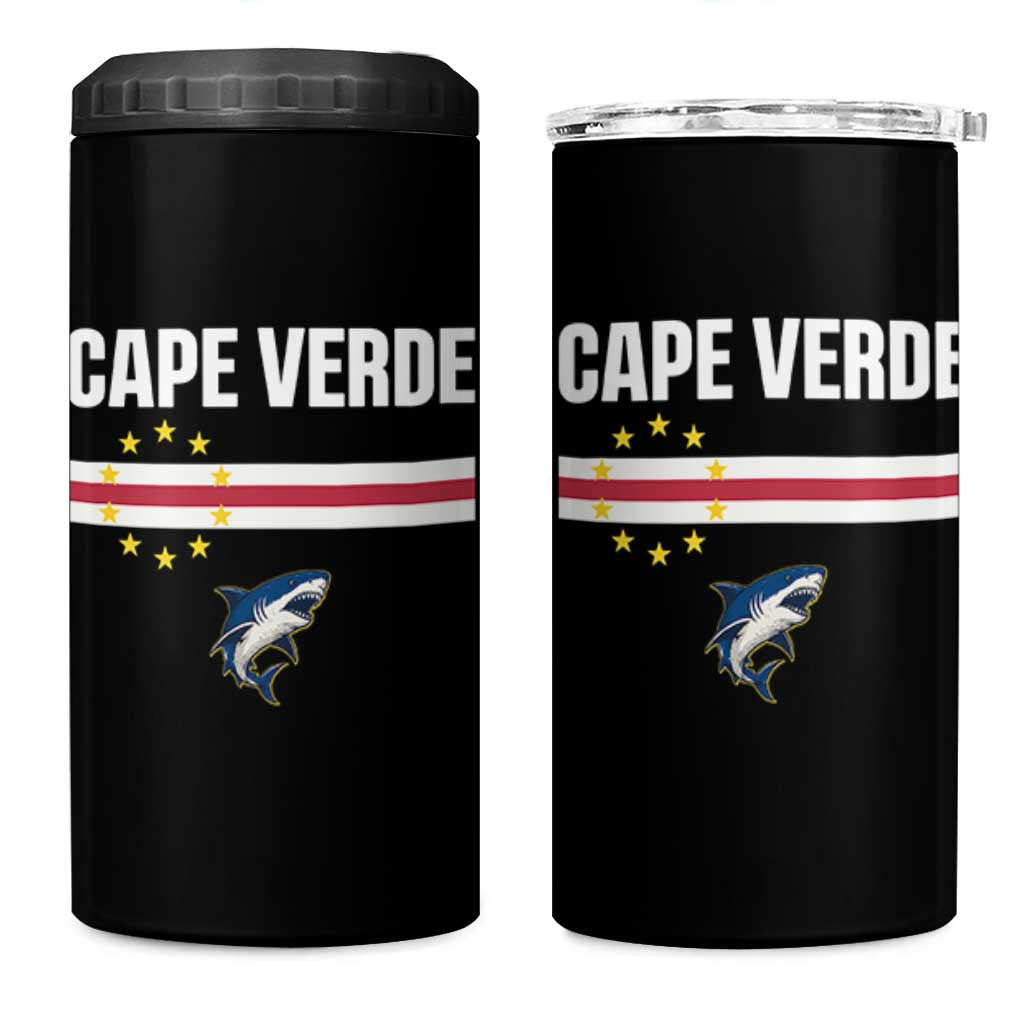 Cape Verde Flag Blue Shark Heritage 4 in 1 Can Cooler Tumbler Cabo Verde Verdean Pride Soccer Football Fans