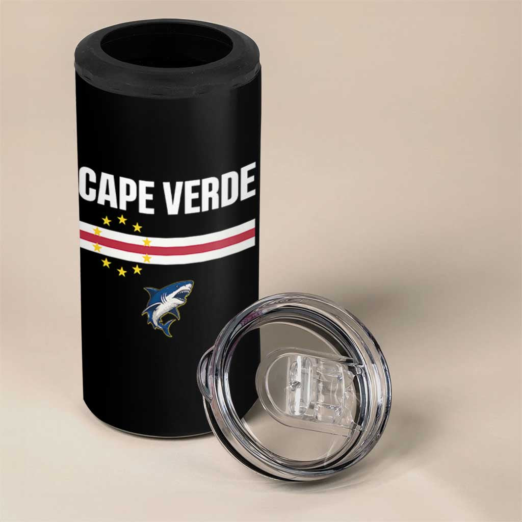 Cape Verde Flag Blue Shark Heritage 4 in 1 Can Cooler Tumbler Cabo Verde Verdean Pride Soccer Football Fans