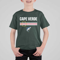 Cape Verde Flag Blue Shark Heritage T Shirt For Kid Cabo Verde Verdean Pride Soccer Football Fans