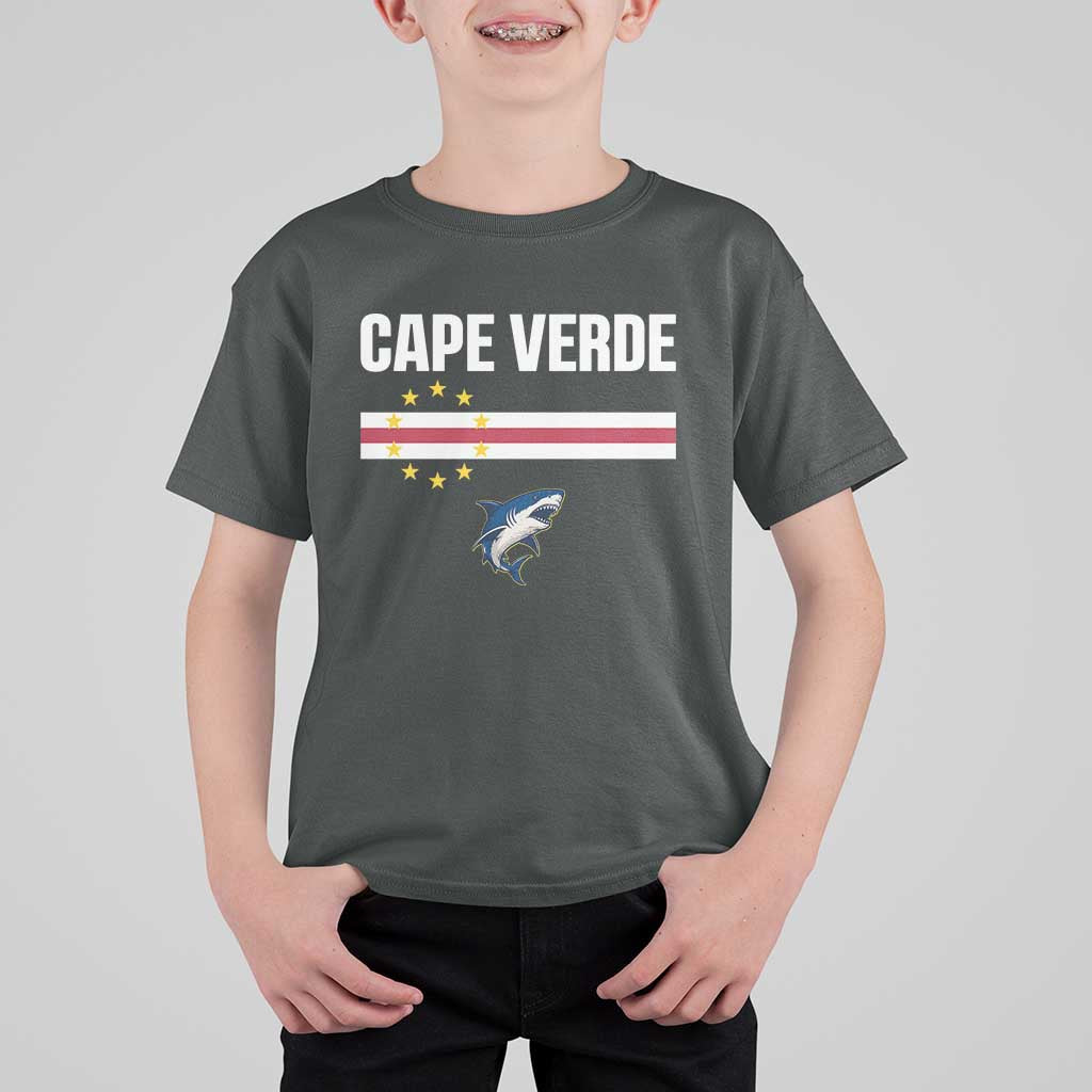 Cape Verde Flag Blue Shark Heritage T Shirt For Kid Cabo Verde Verdean Pride Soccer Football Fans