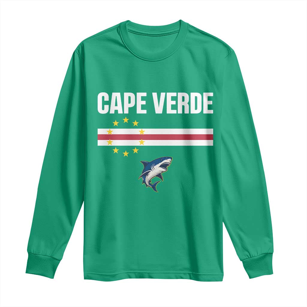 Cape Verde Flag Blue Shark Heritage Long Sleeve Shirt Cabo Verde Verdean Pride Soccer Football Fans