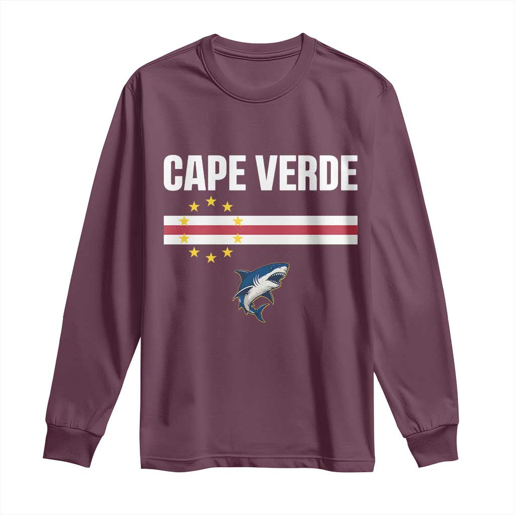 Cape Verde Flag Blue Shark Heritage Long Sleeve Shirt Cabo Verde Verdean Pride Soccer Football Fans
