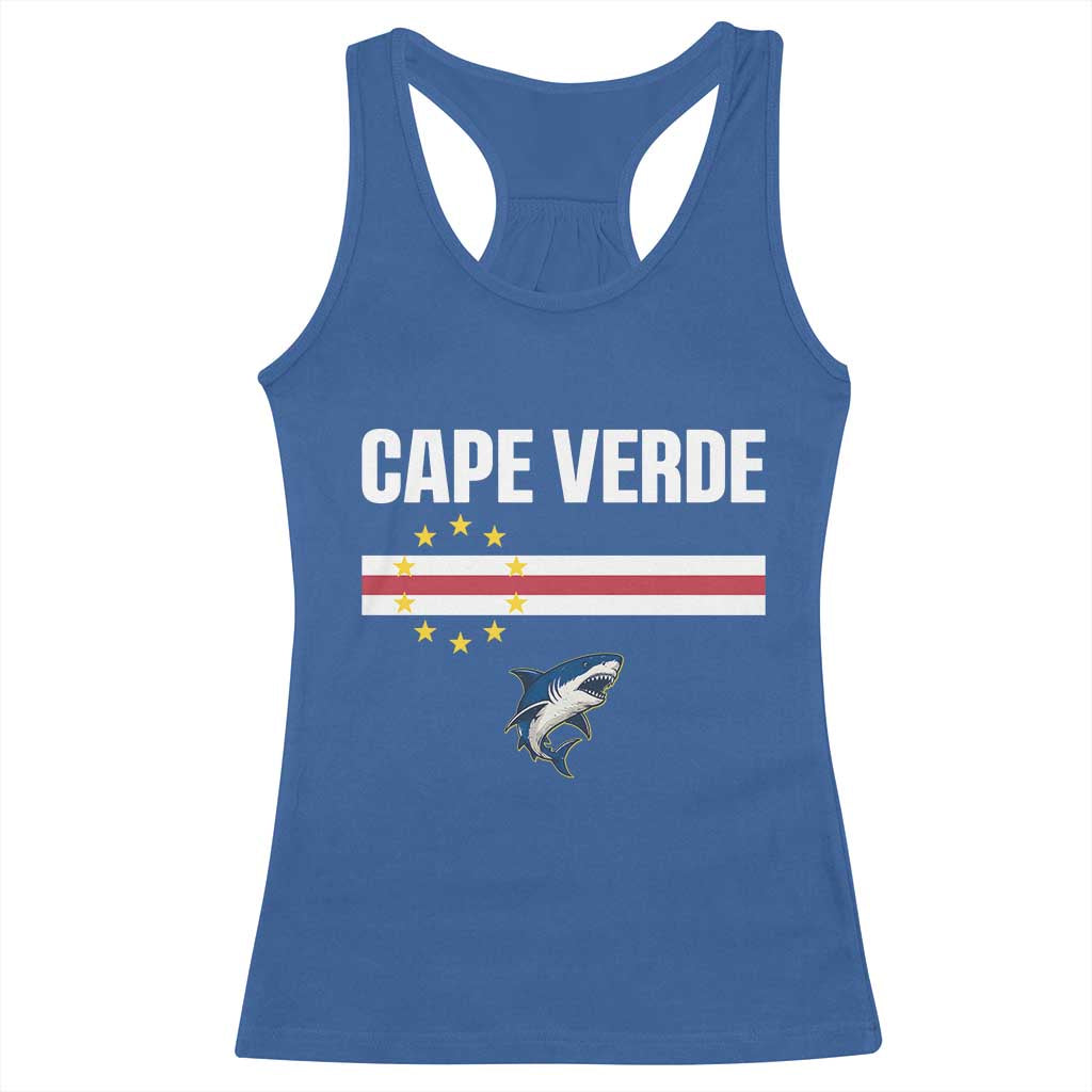 Cape Verde Flag Blue Shark Heritage Racerback Tank Top Cabo Verde Verdean Pride Soccer Football Fans