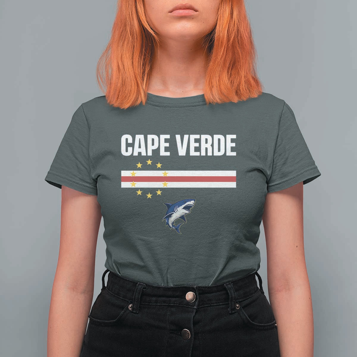 Cape Verde Flag Blue Shark Heritage T Shirt For Women Cabo Verde Verdean Pride Soccer Football Fans