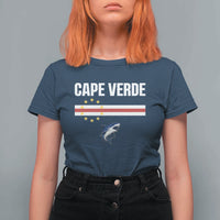 Cape Verde Flag Blue Shark Heritage T Shirt For Women Cabo Verde Verdean Pride Soccer Football Fans