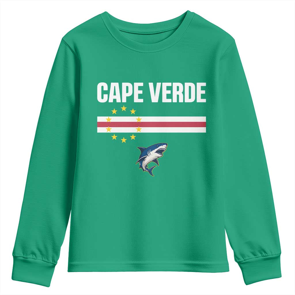 Cape Verde Flag Blue Shark Heritage Youth Sweatshirt Cabo Verde Verdean Pride Soccer Football Fans