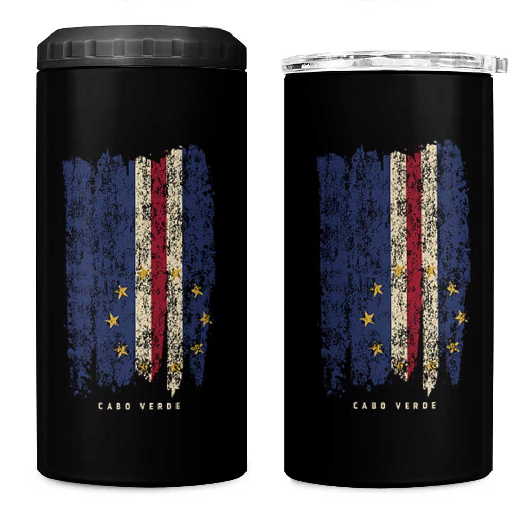 Cape Verde Vertical Brush Stroke Flag Graphic 4 in 1 Can Cooler Tumbler Cabo Verde National Pride Artistic Gift