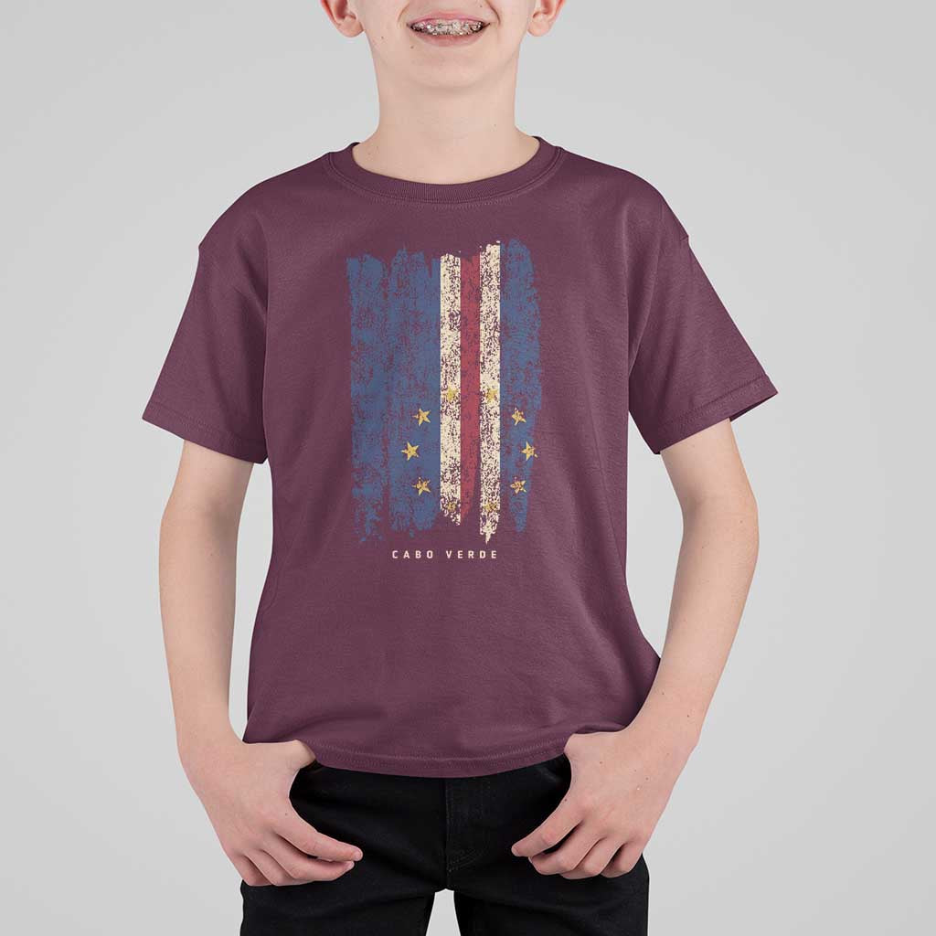 Cape Verde Vertical Brush Stroke Flag Graphic T Shirt For Kid Cabo Verde National Pride Artistic Gift