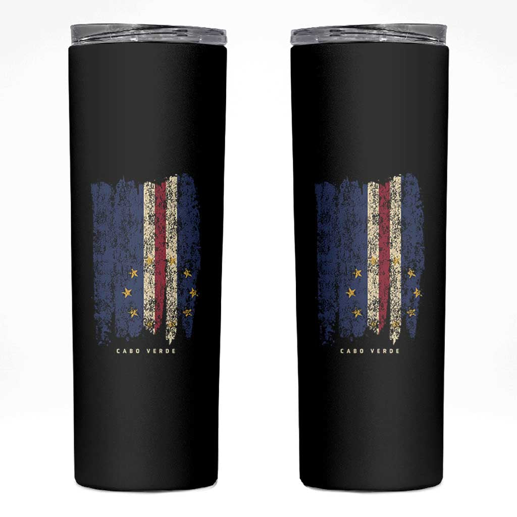 Cape Verde Vertical Brush Stroke Flag Graphic Skinny Tumbler Cabo Verde National Pride Artistic Gift