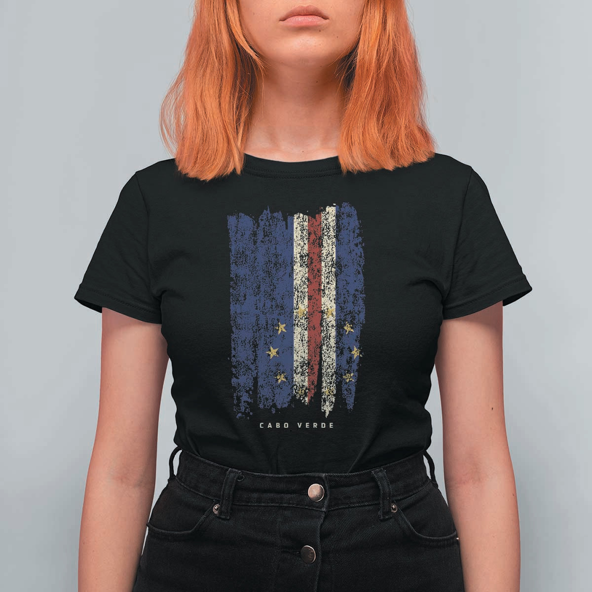 Cape Verde Vertical Brush Stroke Flag Graphic T Shirt For Women Cabo Verde National Pride Artistic Gift