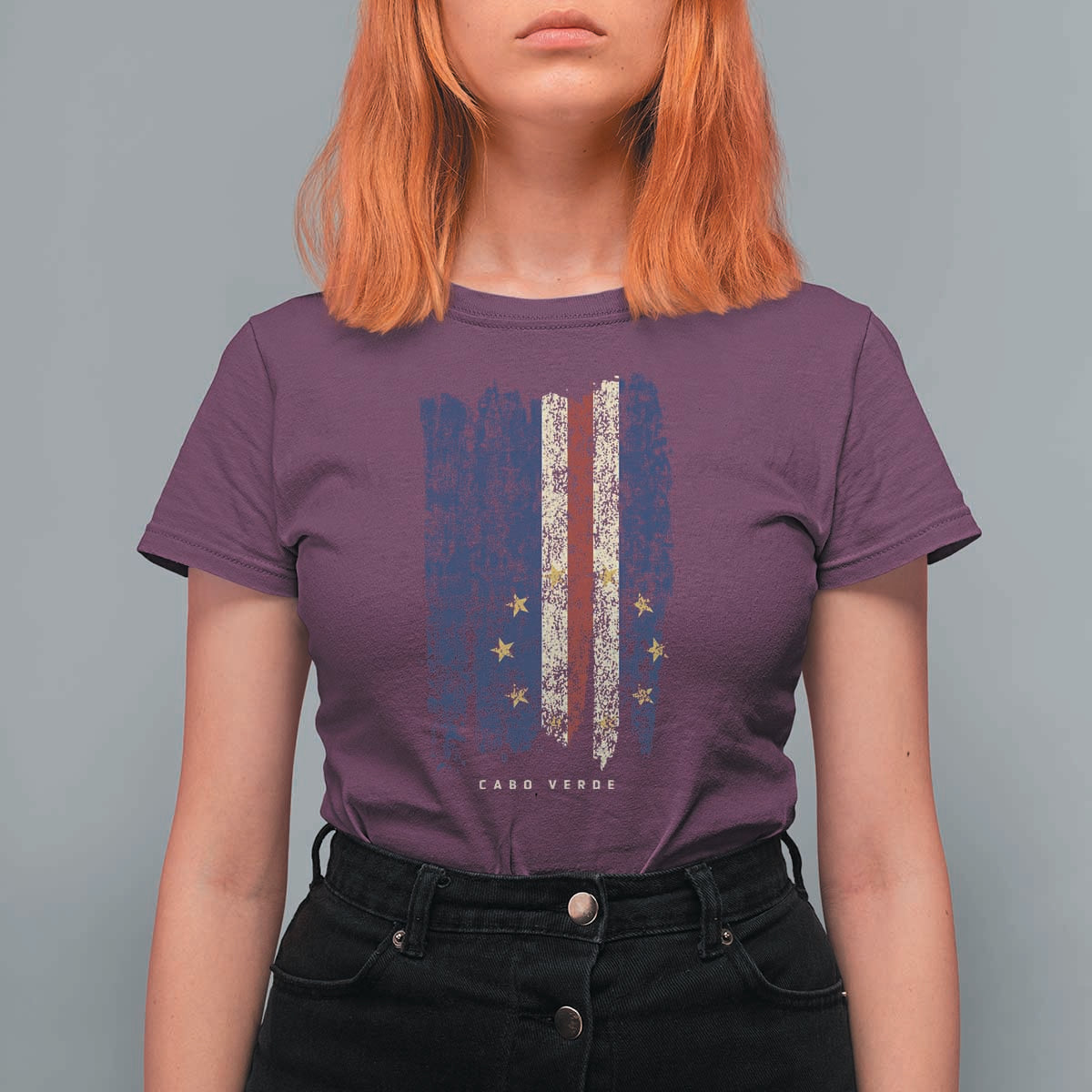 Cape Verde Vertical Brush Stroke Flag Graphic T Shirt For Women Cabo Verde National Pride Artistic Gift