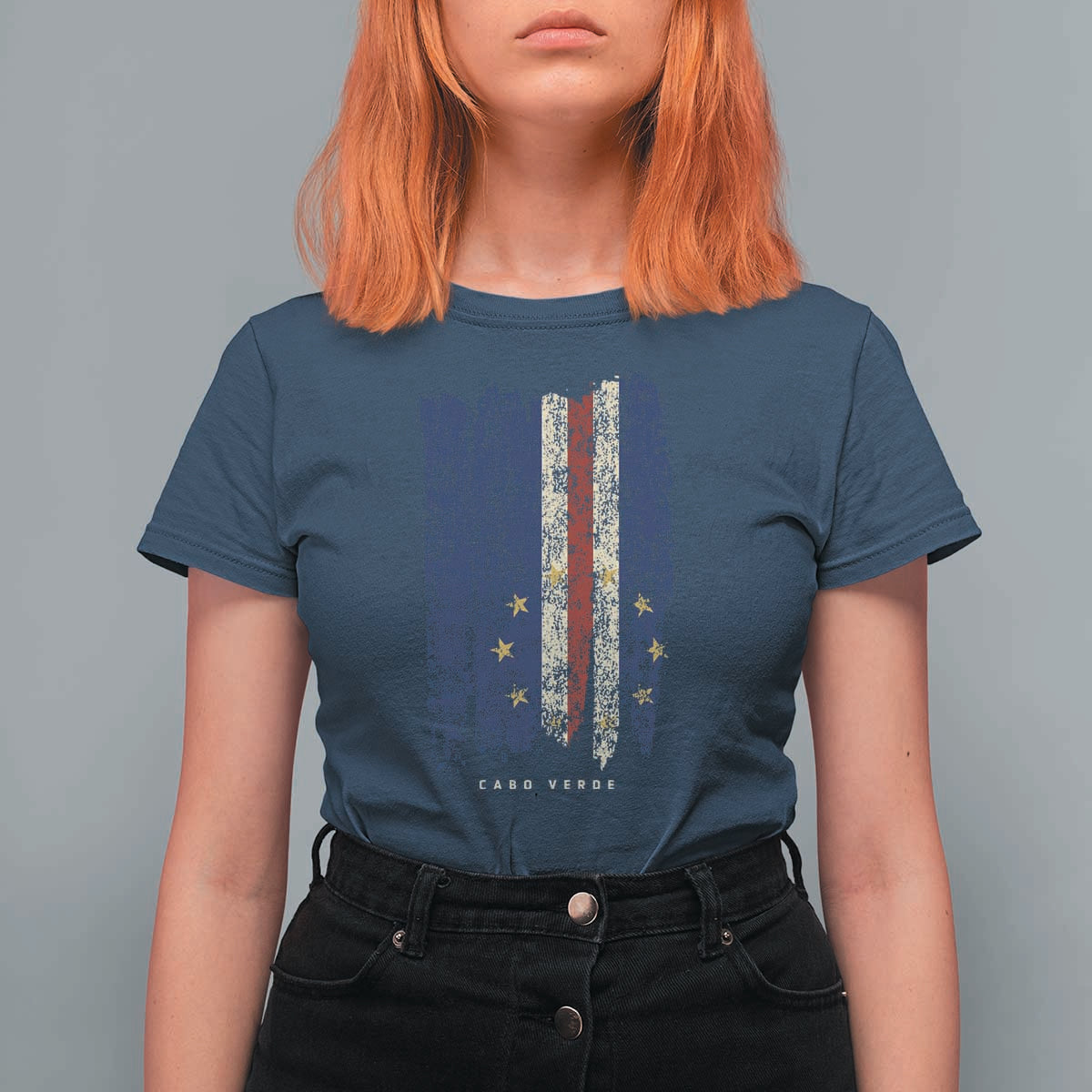 Cape Verde Vertical Brush Stroke Flag Graphic T Shirt For Women Cabo Verde National Pride Artistic Gift