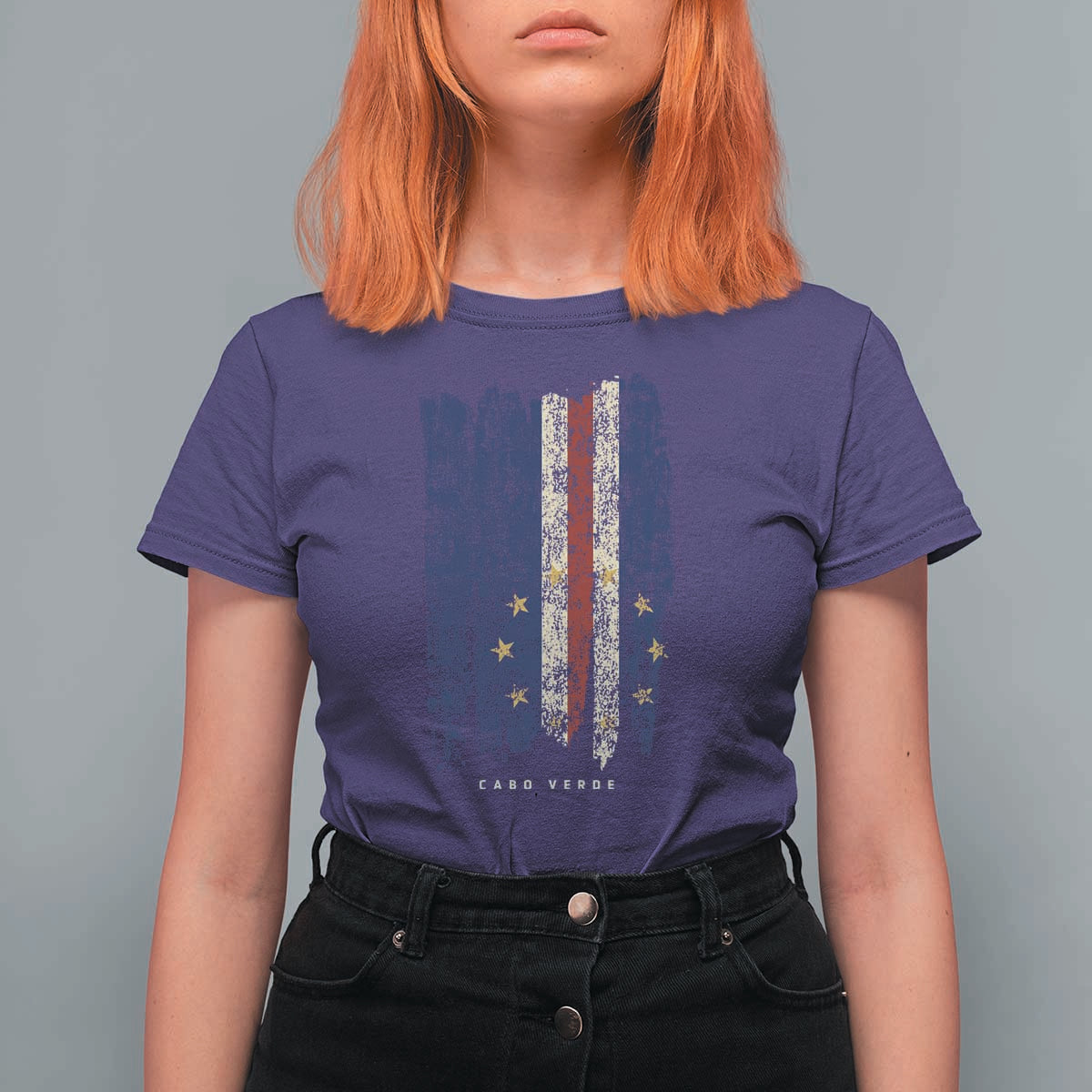 Cape Verde Vertical Brush Stroke Flag Graphic T Shirt For Women Cabo Verde National Pride Artistic Gift